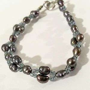 Brown Pearl & Light Blue-Green Bead Bracelet NEW